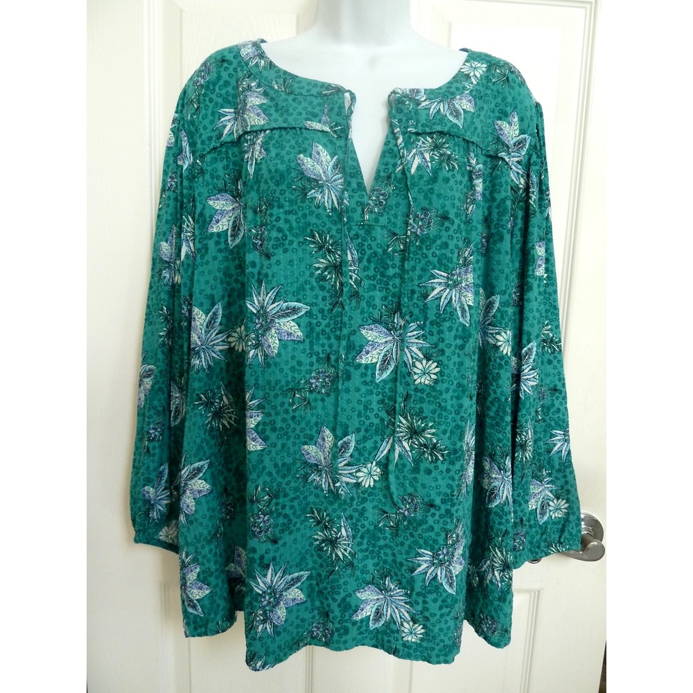 *LANE BRYANT Plus Sz 22 Textured Balloon Sleeve Pullover Blouse Floral Peasant*